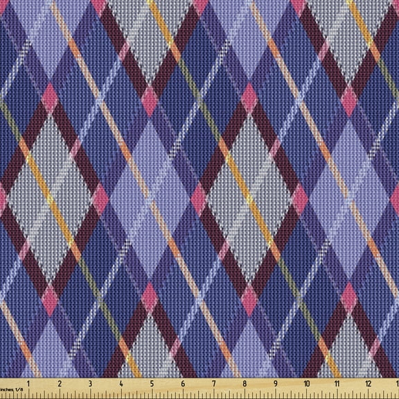 Ambesonne Plaid Fabric by the Yard Upholstery, Rhombic Tartan Retro, 1 Yard, Multicolor