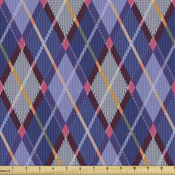 Ambesonne Plaid Fabric by the Yard Upholstery, Rhombic Tartan Retro, 5 Yards, Multicolor