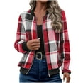 thumbnail image 1 of Plaid Fall Jackets for Women Full Zip Up Jackets No Hood Lightweight Winter Warm Long Sleeve Zipper Sweatshirts with Pockets, 1 of 6