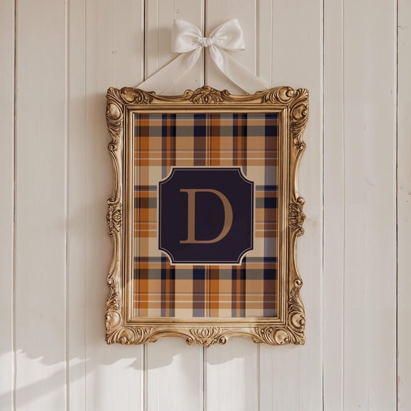 Plaid Fall Monogram Initial Print, Fall Art Print, Grand Millennial Fall Print, Plaid Fall Print, Equestrian Look Print, Preppy Wall Art Home Decor #680, Unframed Canvas Size 8x12