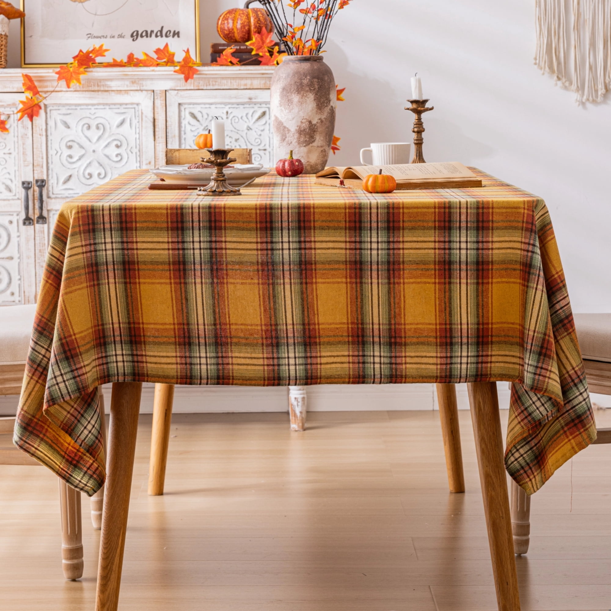 Plaid Fall Tablecloth Thanksgiving Rectangle 60x70 Inch, Yellow Table ...
