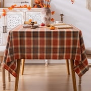 Plaid Fall Tablecloth Thanksgiving Rectangle 60x84 Inch, Rust Orange Table Cloths Autumn Decorations, Polyester Fabric Table Cover for Harvest Party Dining Farm