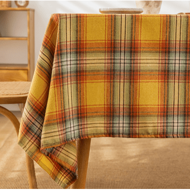 Plaid Fall Tablecloth Thanksgiving Rectangle 60x84 Inch, Yellow Table Cloths Autumn Decorations, Polyester Fabric Table Cover for Harvest Party Dining Farmhouse Kitchen Decor