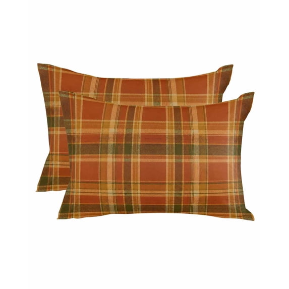 Plaid Fall Throw Pillows 12x20 Set of 2, Thanksgiving Orange Brown Autumn Farmhouse Harvest Waterproof Outdoor Pillow Covers with Insert, Decorative Pillowcase Cushion for Couch, Sofa, Bed, Patio