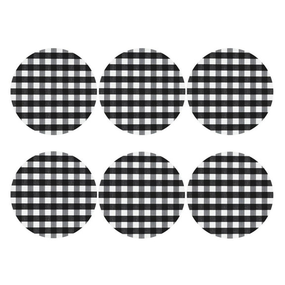 Plaid Farmhouse Black Buffalo Set of 6 Faux Leather 4 Inch Coasters Drinks Tabletop Home Dinning Round Shape
