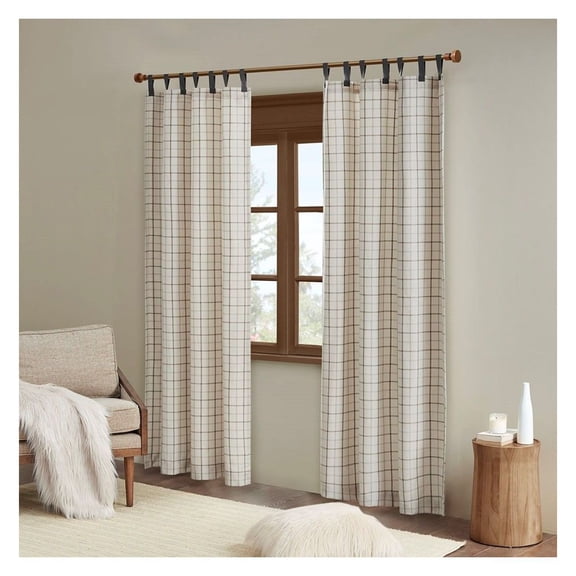 Plaid Faux Leather Curtain Panel - Fleece Lined, 50x84 Inch - Light Filtering Window Treatment, Thermal Insulated, Tab Top