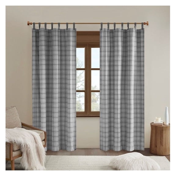 Plaid Faux Leather Curtain Panel - Fleece Lined Window Treatment, 50x84 Inch, Light Filtering, Thermal Insulated, Tab Top - Charcoal Grey