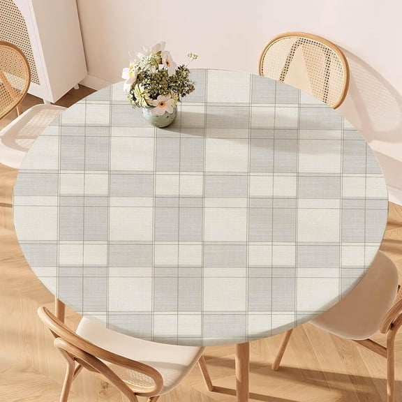 Plaid Fitted Round Tablecloth with Elastic Edge – Washable, Anti-Slip, Wrinkle-Free Table Cover for 36"-42" Round Tables