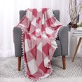 thumbnail image 1 of Plaid Flannel Fleece Throw Blanket with Pom Poms, Soft Plush Microfiber Blankets for Couch Sofa, 50"x60" Blush and White, 1 of 8