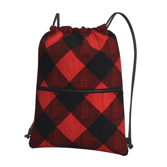 Plaid Flannel In Red Drawstring Backpack Bag Water Resistant Yoga Shopping Cinch Bag Sackpack For Men Women