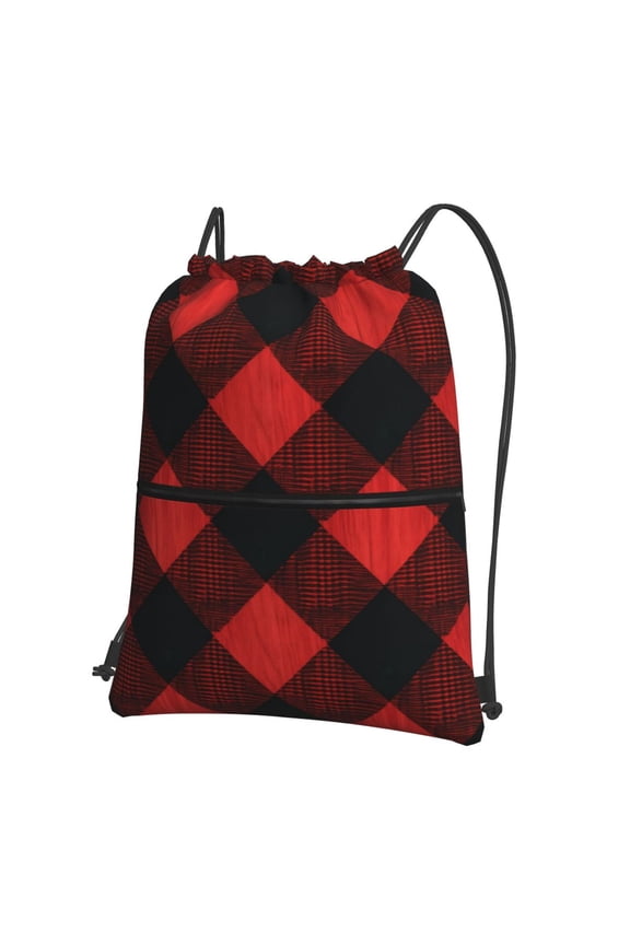 Plaid Flannel In Red Drawstring Backpack Bag Water Resistant Yoga Shopping Cinch Bag Sackpack For Men Women