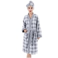 thumbnail image 1 of Plaid Flannel Robes for Women - Christmas Fleece Bathrobe with Shower Cap Outfit Sets Wrap V-Neck Knee Length Winter Warm Thick Nightgown with Pockets, 1 of 5