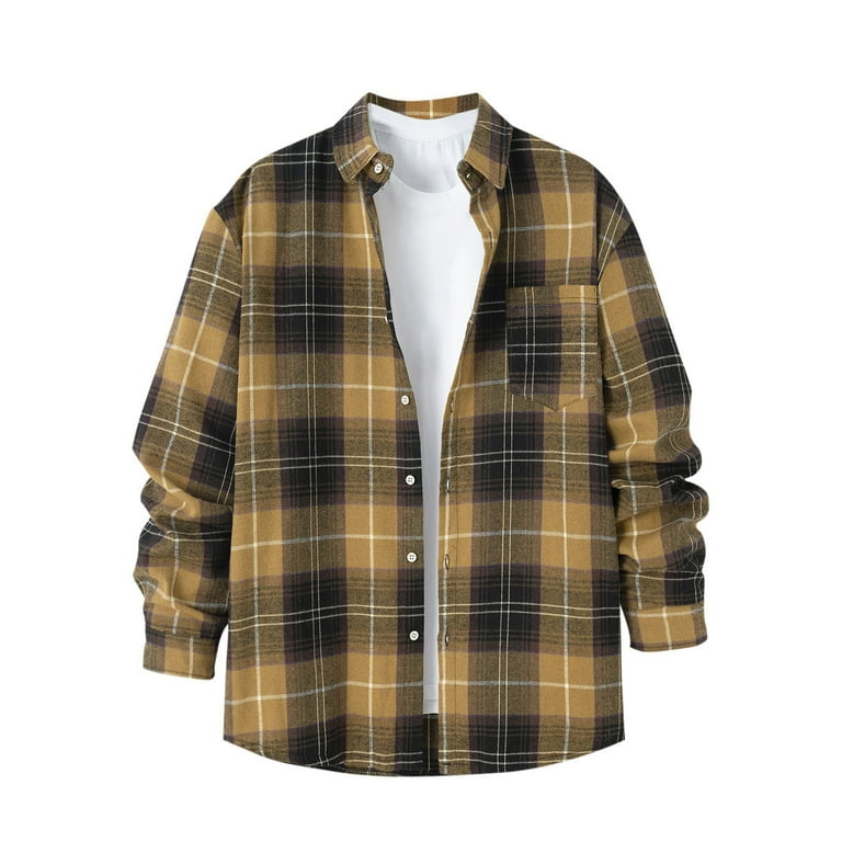Clearance Plaid Flannel Shirts Button Down Jacket for Men with