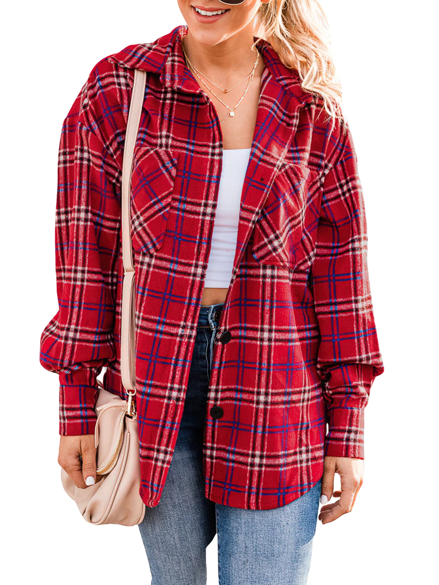 Plaid Flannel Shirts for Women Oversized Vintage Long Sleeve Button