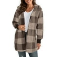 thumbnail image 1 of Plaid Fleece Jacket Women Long Comfy Fuzzy Open Front Lapel Collar Loose Soft Warm Winter Cardigans Coats (3XL, Coffee), 1 of 5