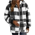thumbnail image 1 of Plaid Fleece Jackets for Women, Long Sleeve Zip up Hoodie Fall Winter Hooded Warm Cardigan Coats with Pockets New Light Weight Jackets Womens Casual Black M, 1 of 8