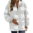 thumbnail image 1 of Plaid Fleece Jackets for Women, Long Sleeve Zip up Hoodie Fall Winter Hooded Warm Cardigan Coats with Pockets New Women's Casual Jackets Gray XL, 1 of 3