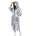 thumbnail image 1 of Plaid Fleece Robes for Women - Christmas Hooded Flannel Bathrobe with Belt - Winter Warm Thick Nightgown with Pockets Cute Mid Length House Coats Sleepwear, 1 of 5