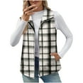 thumbnail image 1 of Plaid Fleece Vest for Women Full-zip Jacket Sleeveless Winter Casual Fuzzy Waistcoat Outerwear Coat with Pocket (M, Black), 1 of 7