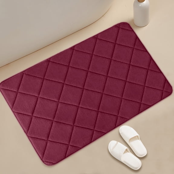 Plaid Flocked Bath Mat, Plaid Flocked Single Bathroom Floor Mat, Absorbent Anti Slip Shower Rug, Soft Pad for Bathtub Toilet Kitchen and Entryway