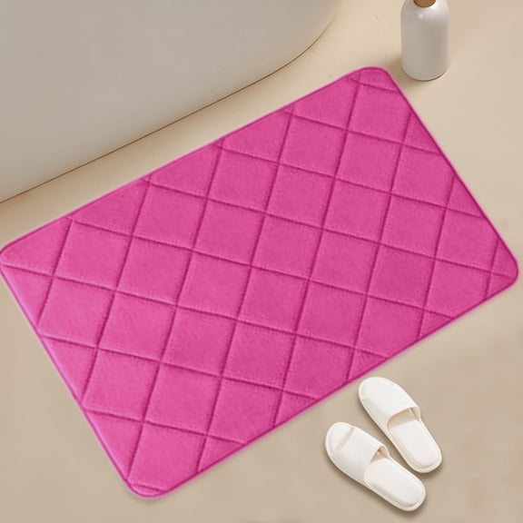 Plaid Flocked Bath Mat, Plaid Flocked Single Bathroom Floor Mat, Absorbent Anti Slip Shower Rug, Soft Pad for Bathtub Toilet Kitchen and Entryway