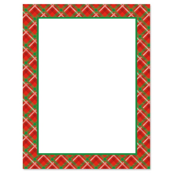 Plaid Frame Christmas Letter Papers - Set of 25 Christmas stationery papers are 8 1/2" x 11", compatible computer paper