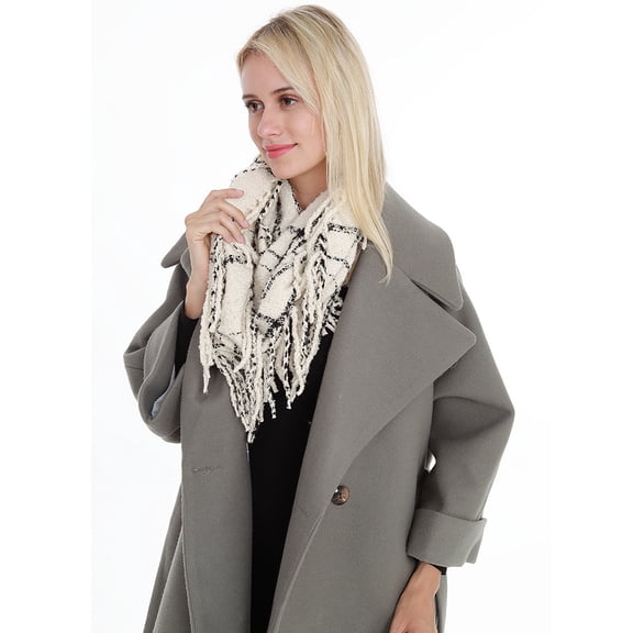 Plaid Fringe Circle Yarn Knit Scarf, Chunky Winter Neck Warmer, Acrylic Fashion Scarf,30*80cm,4