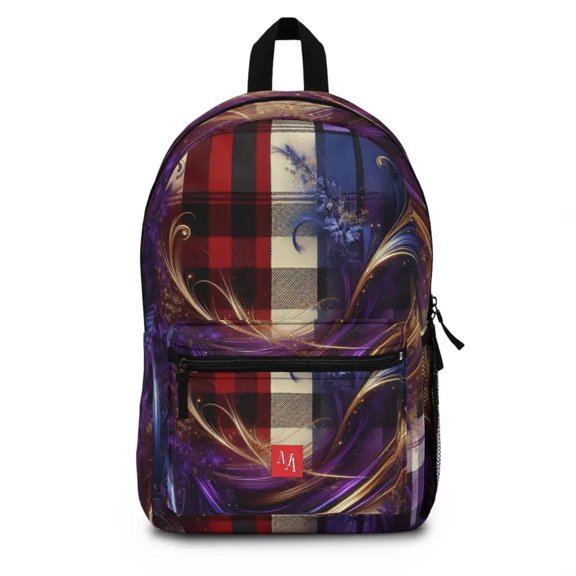Plaid Fusion with Golden Swirls - Backpack