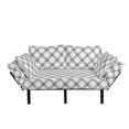 thumbnail image 1 of Plaid Futon Couch, Monochromatic Diagonal Pattern with Checks and Stripes Dashed Lines Celtic Classic, Daybed with Metal Frame Upholstered Sofa for Living Dorm, Loveseat, Black White, by Ambesonne, 1 of 4