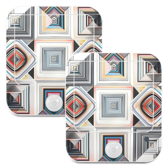 Plaid Geometry Checkered Pattern 2 Pack LED Motion Sensor Night Light Plug into Wall Auto Dusk to Dawn Adjustable Brightness for Kids Bedroom Hallway Nursery Room