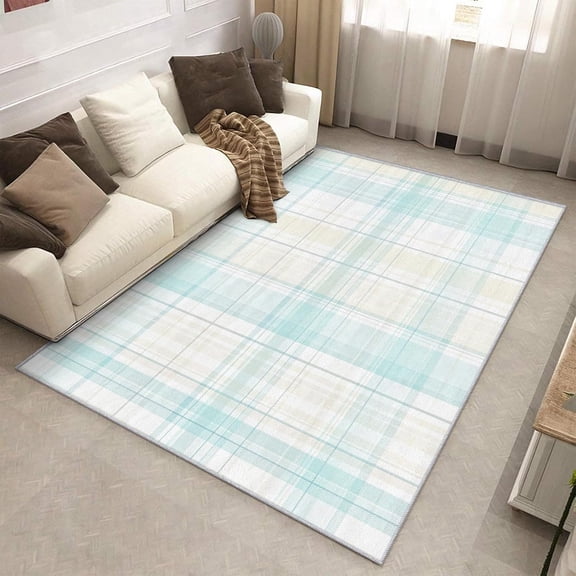 Plaid Gingham Check Area Rug, Classic Tartan Pattern Indoor Carpet, Washable Non Slip Low Pile Soft Thin Rug for Living Room Bedroom Home Decor Mat 2x3ft