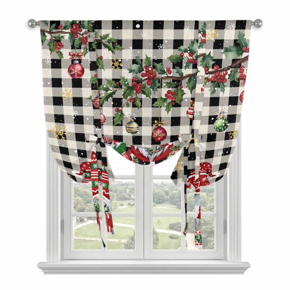 Plaid Gnomes Christmas Balloon Curtains for Bedroom/Front Door/Bathroom, Xmas Ball Gifts Snowflake Tie Up Curtains 63 Inch Length Light Filtering Kitchen Curtains Shades for Windows 46"x63"