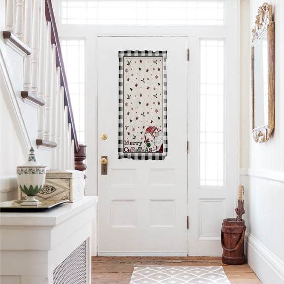 Plaid Gnomes, Door Curtains for Door Window, French Sidelight Front Back Door Curtains With Tieback, Vintage Christmas Buffalo Plaid Kitchen Rod Pocket Drapes Panel, 25"x40"