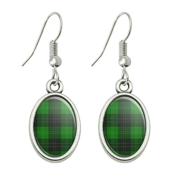 Plaid Green Gray Grey Pattern Novelty Dangling Drop Oval Charm Earrings
