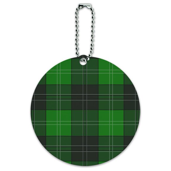 Plaid Green Gray Grey Pattern Round Luggage ID Tag Card Suitcase Carry-On