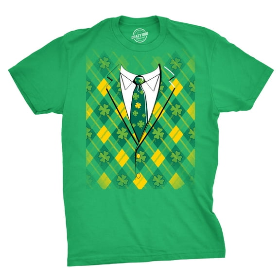 Plaid Green Tuxedo T Shirt Funny Saint Patricks Day Green Shamrock St Pats Tee Graphic Tees