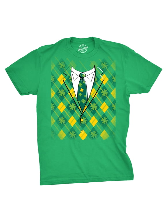 Plaid Green Tuxedo T Shirt Funny Saint Patricks Day Green Shamrock St Pats Tee Graphic Tees