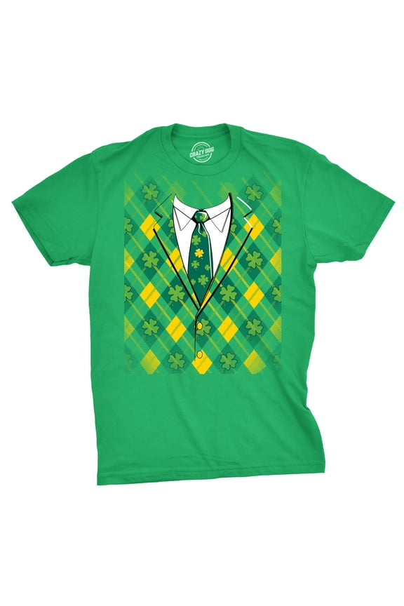 Plaid Green Tuxedo T Shirt Funny Saint Patricks Day Green Shamrock St Pats Tee Graphic Tees