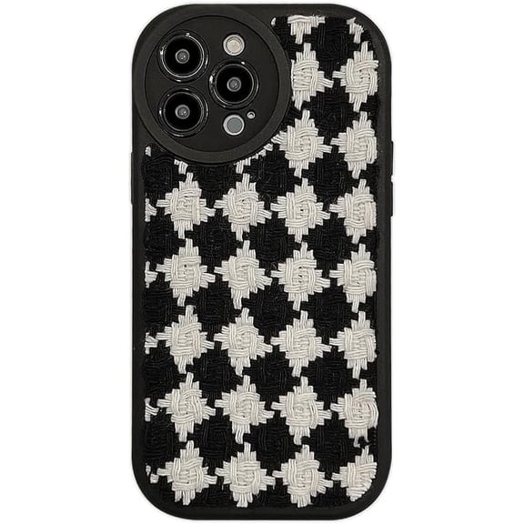 Plaid Grid Rounded Camera Lens Protector Soft for iPhone Case (Black,iPhone 11)