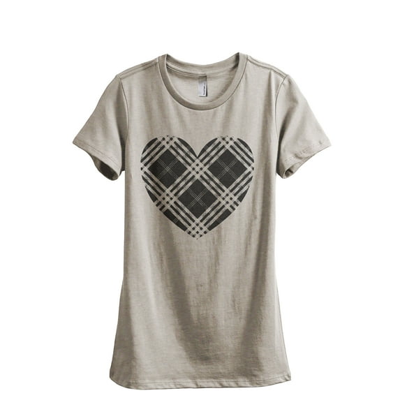 Plaid Heart Women's Fashion Relaxed T-Shirt Tee Heather Tan Medium