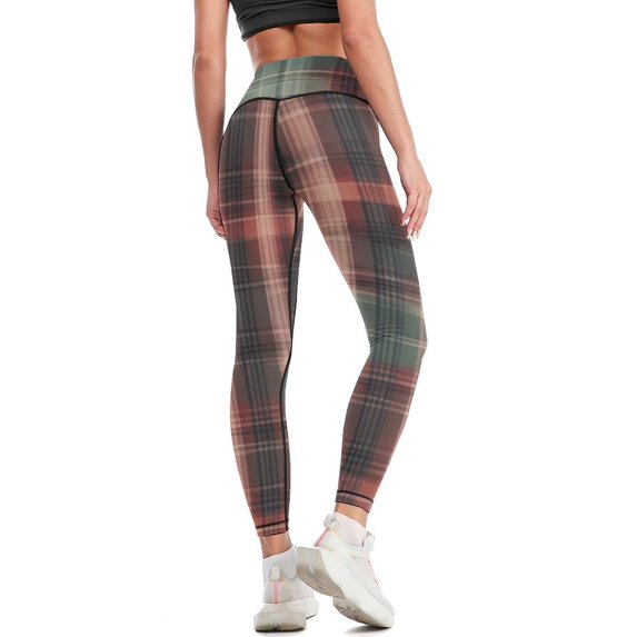 Plaid High Waisted Leggings for Women Regular & Plus - No See Through Tummy Control Cycling Workout Yoga Pants without Pockets S