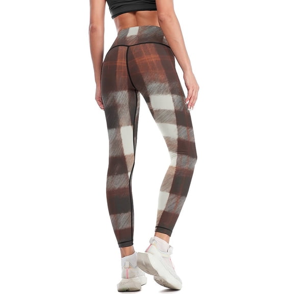 Plaid High Waisted Leggings for Women Regular & Plus - No See Through Tummy Control Cycling Workout Yoga Pants without Pockets XL