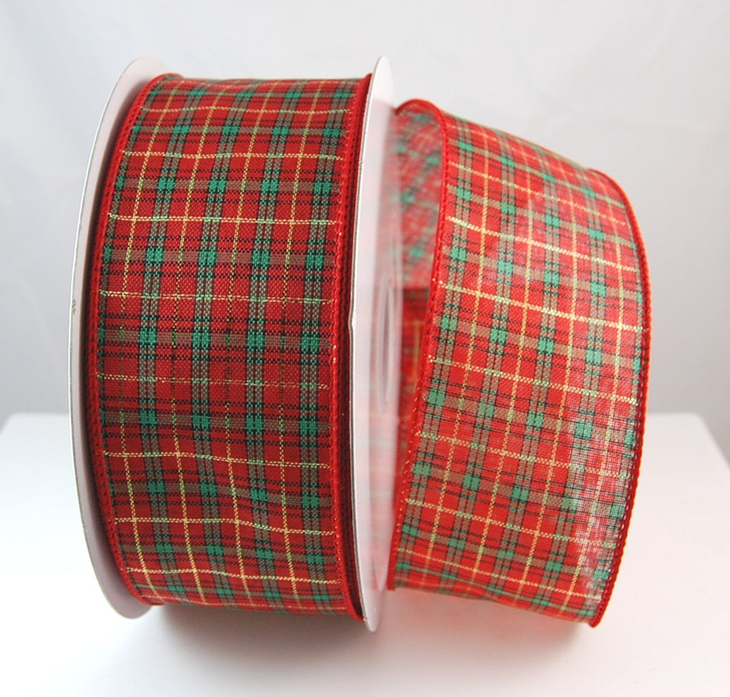 Plaid Holiday Wired Red and Gold Plaid Christmas Ribbon 2 1/2" - 50 Yards