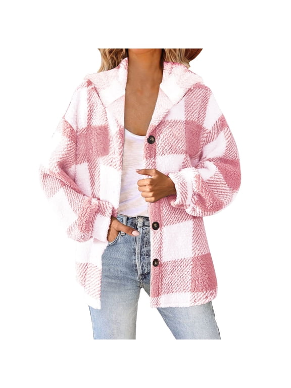 Plaid Hooded Button Up Lined Jacket For Women Warm And Cozy Outerwear For Fall And Winter Juniors Jackets Womens Puffy Vests Women Suit Jacket Cute Women's Jackets Womens Fall Jacket Light Weight
