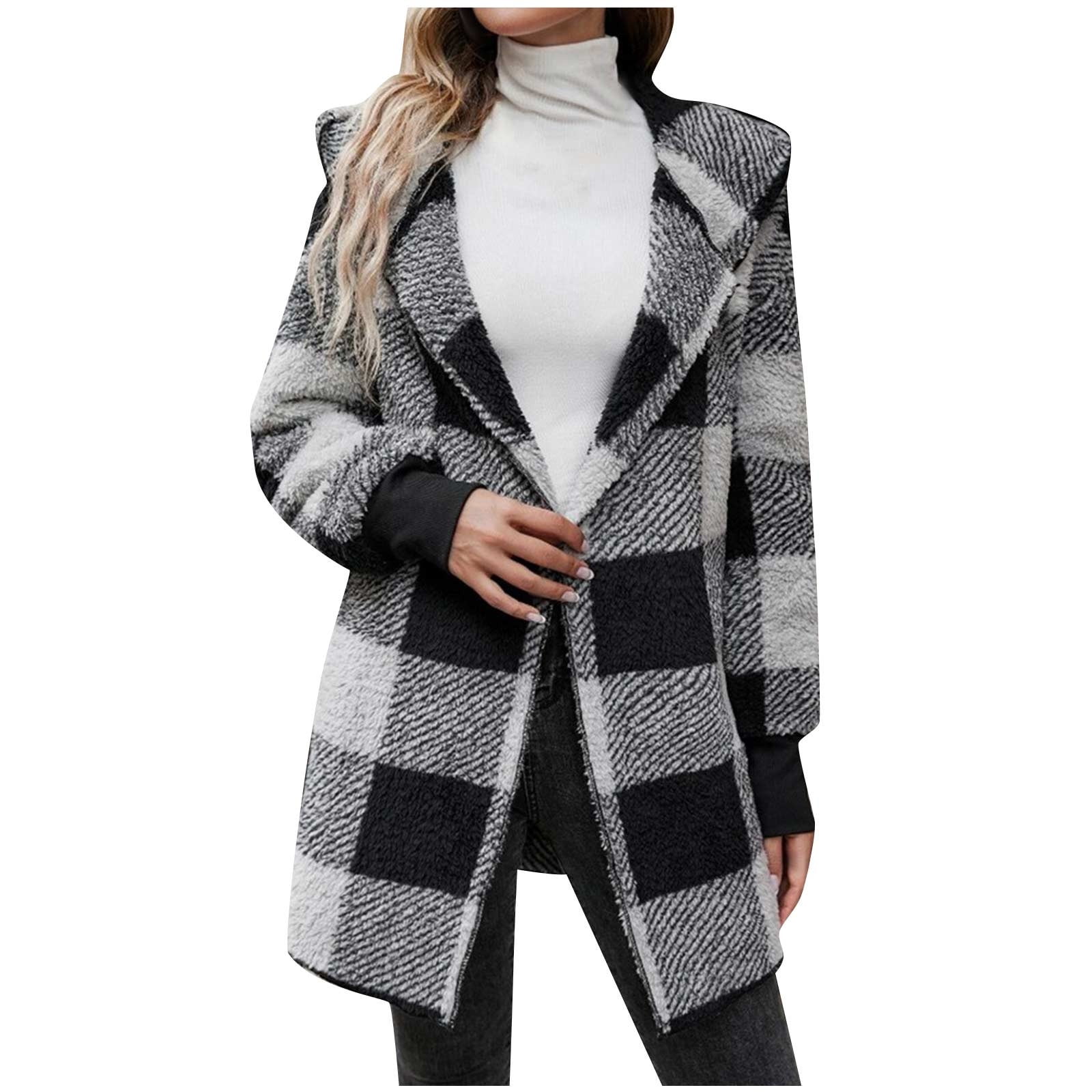 Plaid Hooded Flannel Shirt Jacket Women Shacket Coat with Hood Button ...