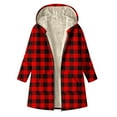 thumbnail image 1 of Plaid Hooded Jackets for Womens Sherpa Fleece Lined Long Jacket Winter Plush Thermal Long Sleeve Zipper Active Coats, 1 of 7