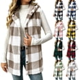 thumbnail image 1 of Plaid Hooded Vest for Women Button Down Fuzzy Vest Plush Double Sided Fleece Casual Outerwear with Pockets Cozy Fall Winter Sleeveless Cardigan Coat, 1 of 10