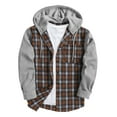 thumbnail image 1 of Plaid Hoodie Jacket for Men Teen Boys Patchwork Flannel Cotton Button Up Hooded Sweatshirt Outwear with Pocket (2XL, Coffee), 1 of 5
