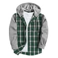 thumbnail image 1 of Plaid Shirt Jacket Mens Patchwork Flannel Hoodie Cotton Button Up Hooded Sweatshirt Outwear with Pocket (3XL, Green), 1 of 6