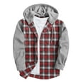 thumbnail image 1 of Plaid Hoodie Jacket for Men Teen Boys Patchwork Flannel Cotton Button Up Hooded Sweatshirt Outwear with Pocket (M, Red), 1 of 5